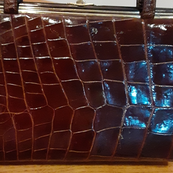 Vtg Real Alligator  Brown Kelly Handbag purse - Picture 8 of 16
